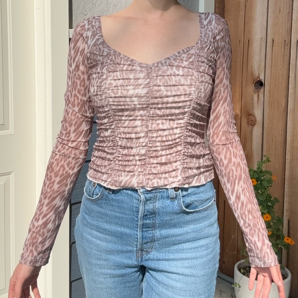 Sheer Leopard Print Stretchy Long Sleeve Top - Picture 2 of 10